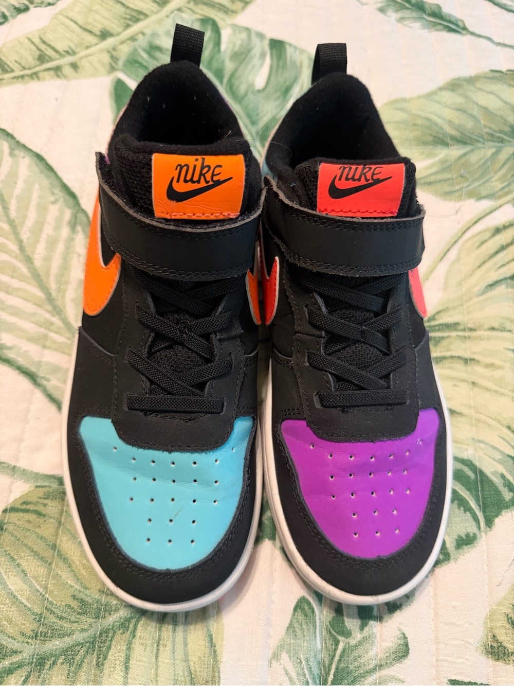 Nike Kids High-Top Sneakers in Black with Teal, Purple & Orange Accents